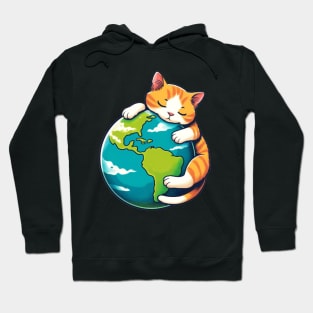 Embracing The Planet Sleeping Kitten Earth Day Globe Cat Hoodie